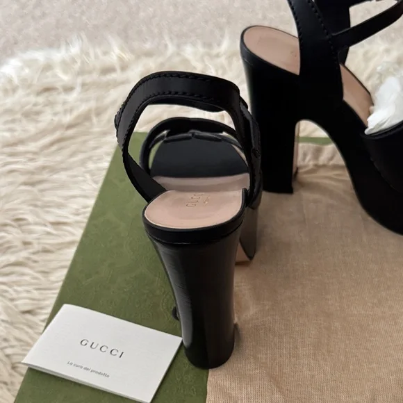 Gucci Black Leather Platform Heels size 36 ✨NEW✨ - Picture 4 of 10